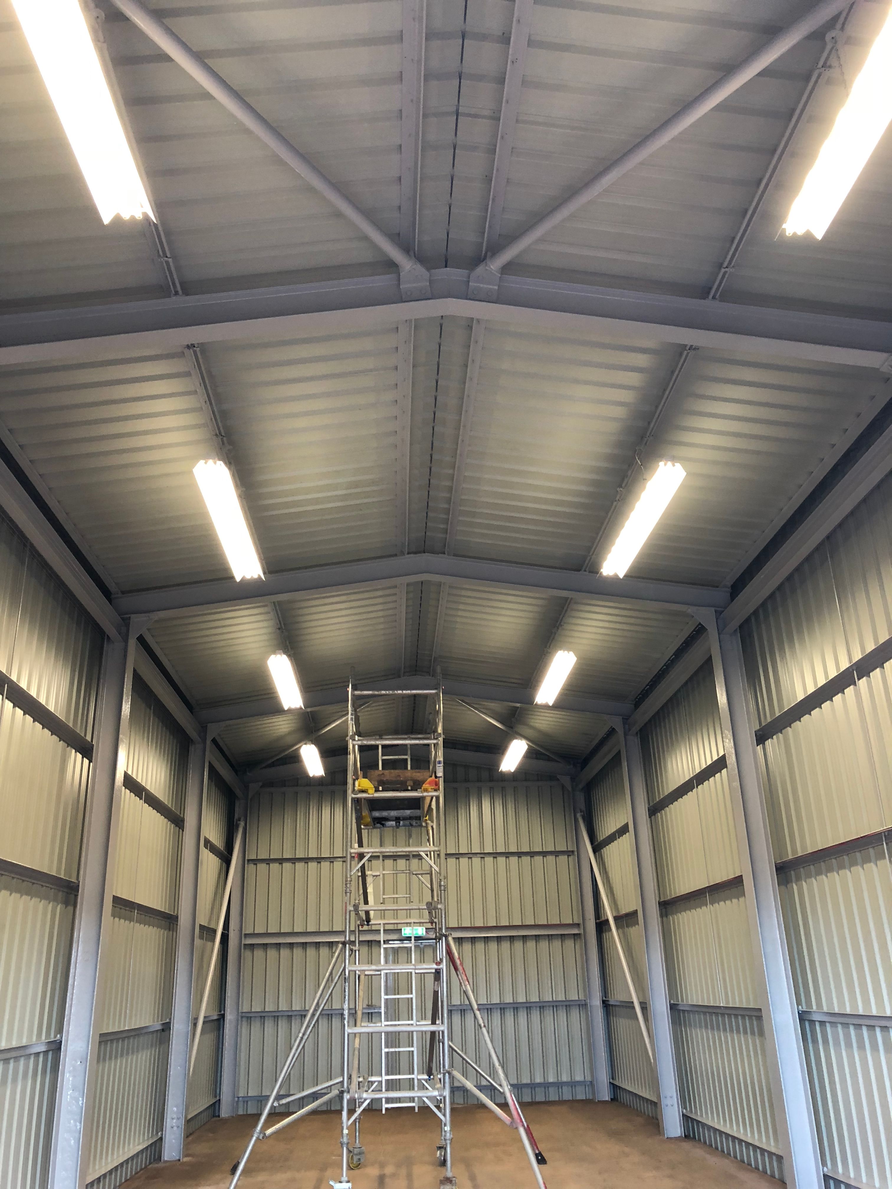 We rewired industrial unit, new lights, sockets and DB